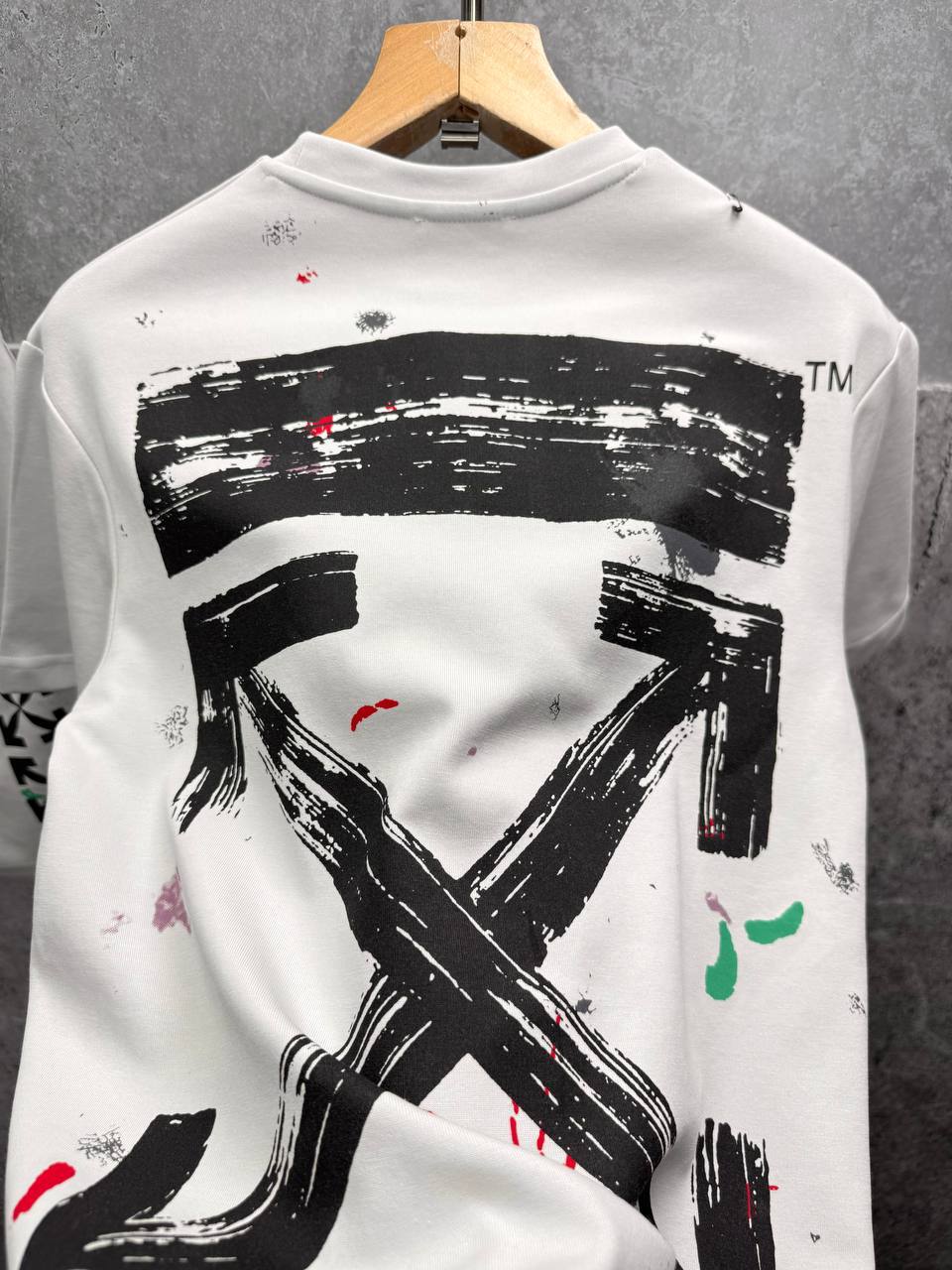 Off White Distressed Paint Splatter Men's T-Shirts & Shorts Set in 2 Colors Reps Sale UK Best Quality Sale AAA Replica