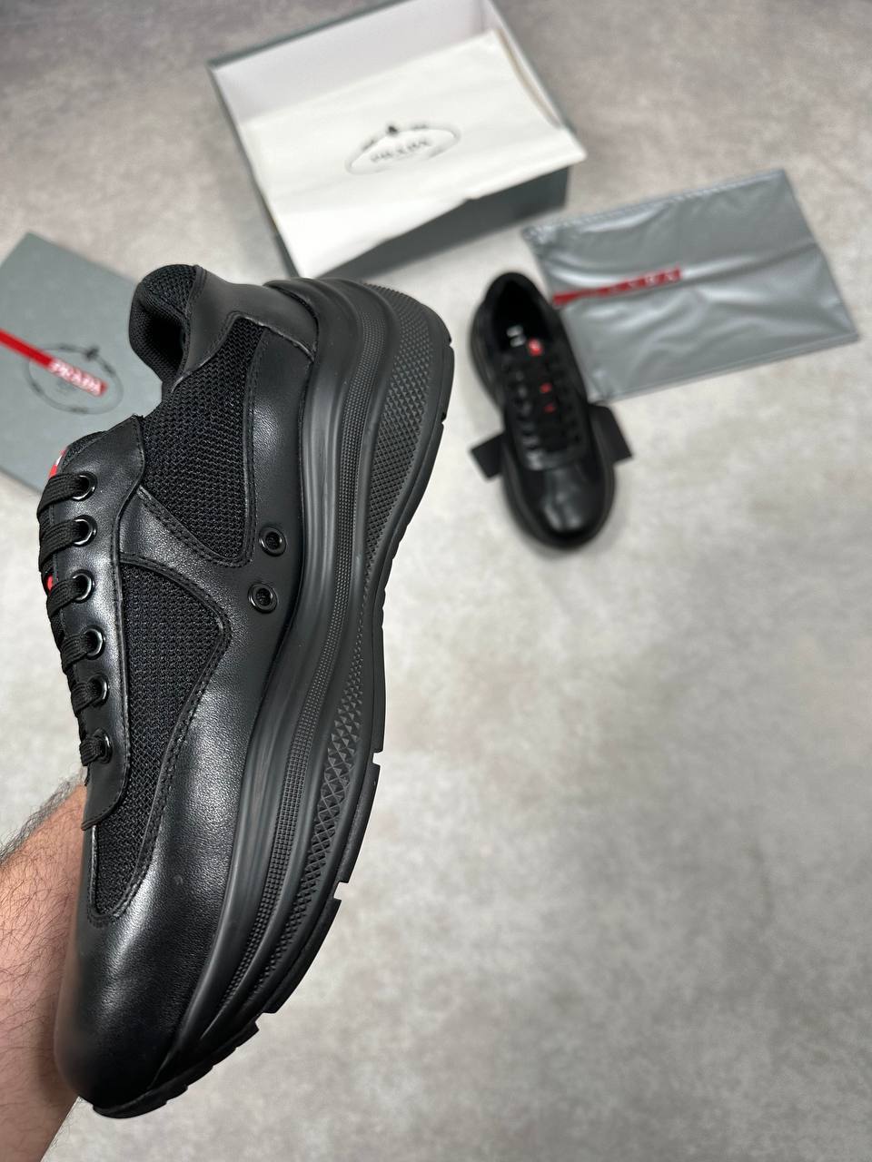 Prada America's Cup Triple Black Sneakers Men's Reps Sale UK Best Quality AAA Replica