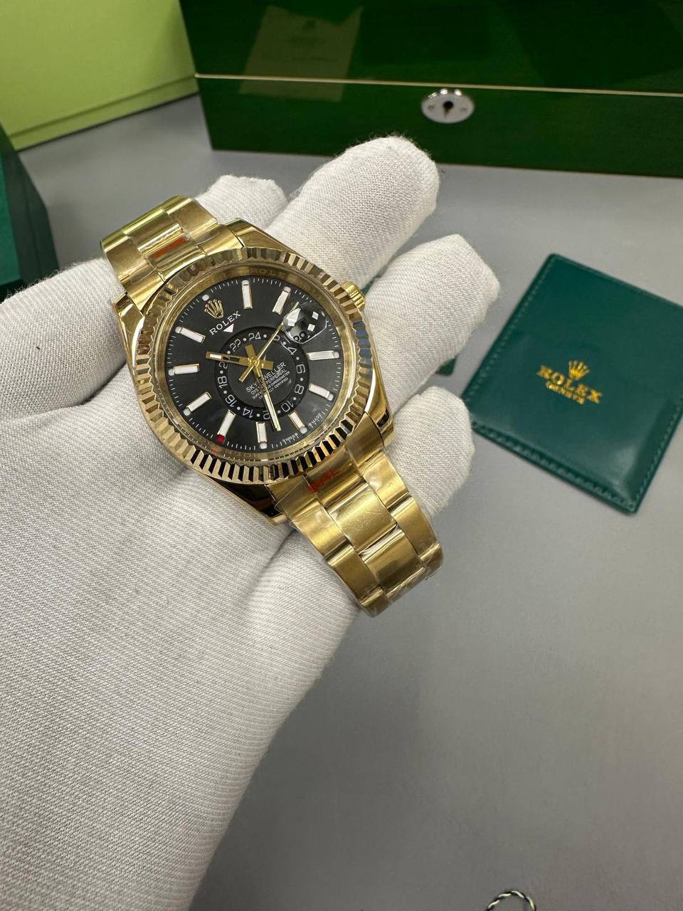 Rolex Sky-Dweller Yellow Gold Oyster Bracelet Black Dial 326938 Men's Watch Reps Sale UK Best Quality AAA Replica