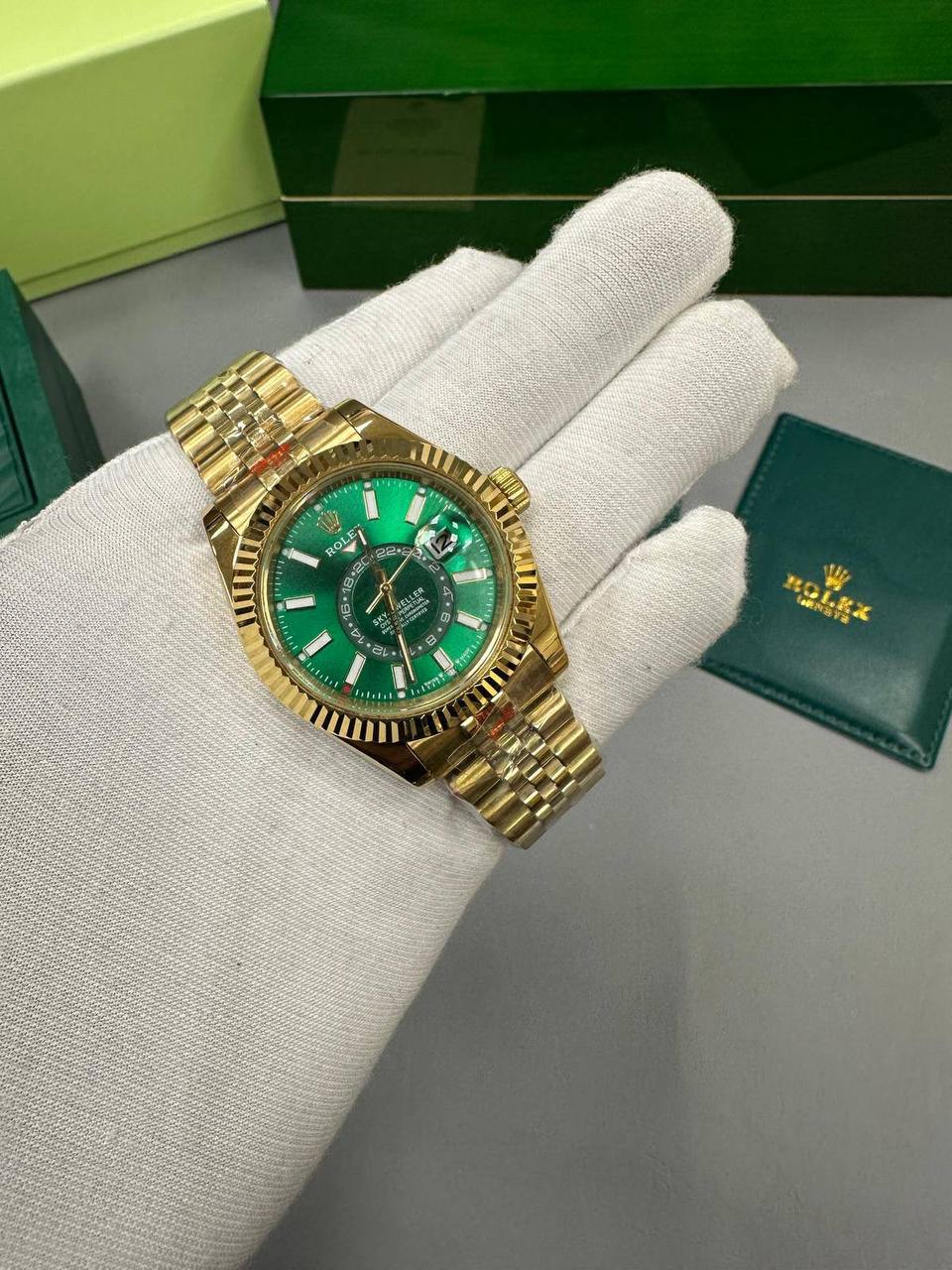 Rolex Sky-Dweller Yellow Gold Jubilee Bracelet Green Dial 336938 Watch Men's Reps Sale UK Best Quality AAA Replica