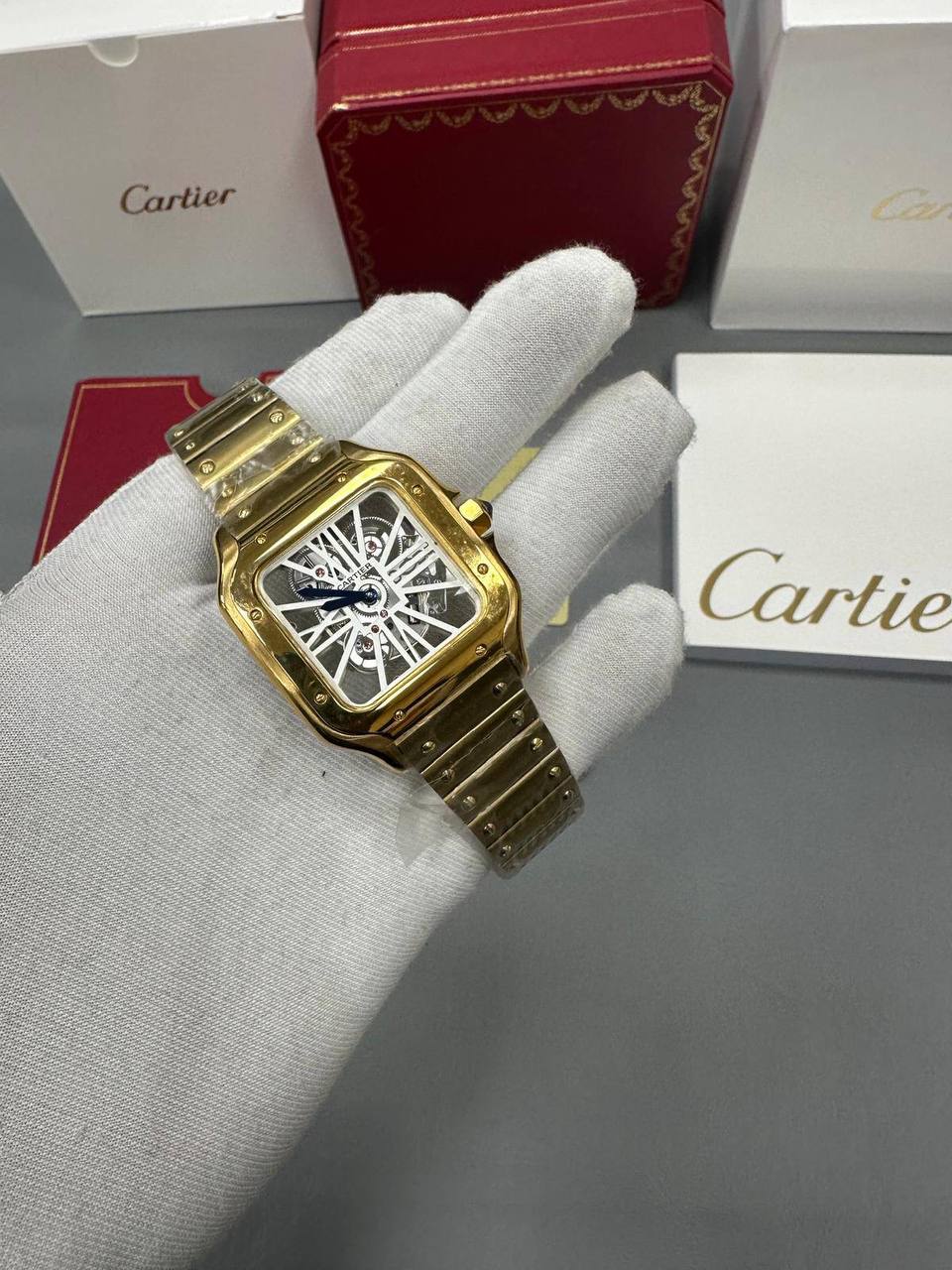 Cartier Santos Yellow Gold Skeleton Dial Watch Men's Reps Sale UK Best Quality AAA Replica
