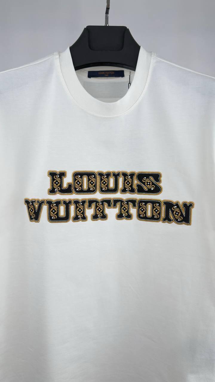 Louis Vuitton Embellished Signature Cotton T-Shirts Men's Women's in 2 Colors Reps Sale UK Best Quality AAA Replica