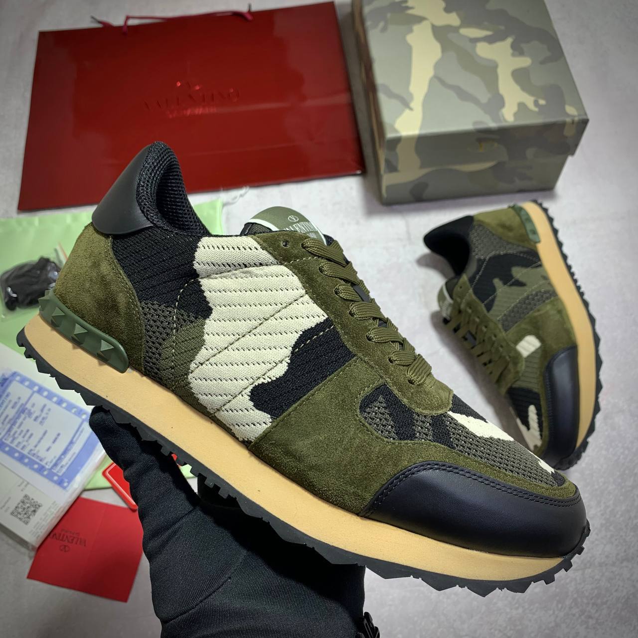 Valentino Garavani Rockrunner Green Camouflage Sneakers Men's Reps UK Best Quality AAA Replica