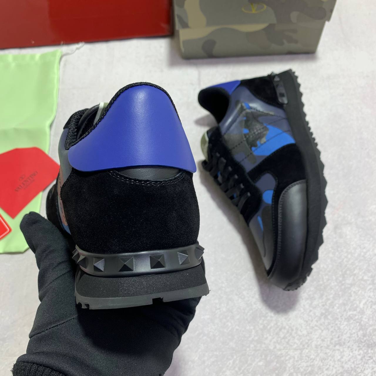 Valentino Garavani Rockrunner Blue Camouflage Sneakers Men's Reps UK Best Quality AAA Replica