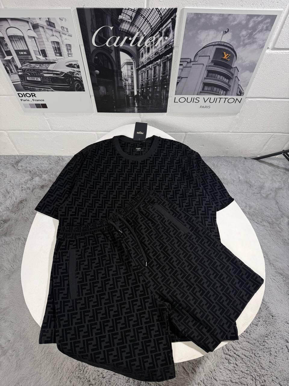 Fendi FF Monogram Raised Jacquard Terry Towelling T-Shirt and Shorts Co-ord Set Reps UK Best Quality Sale AAA Replica