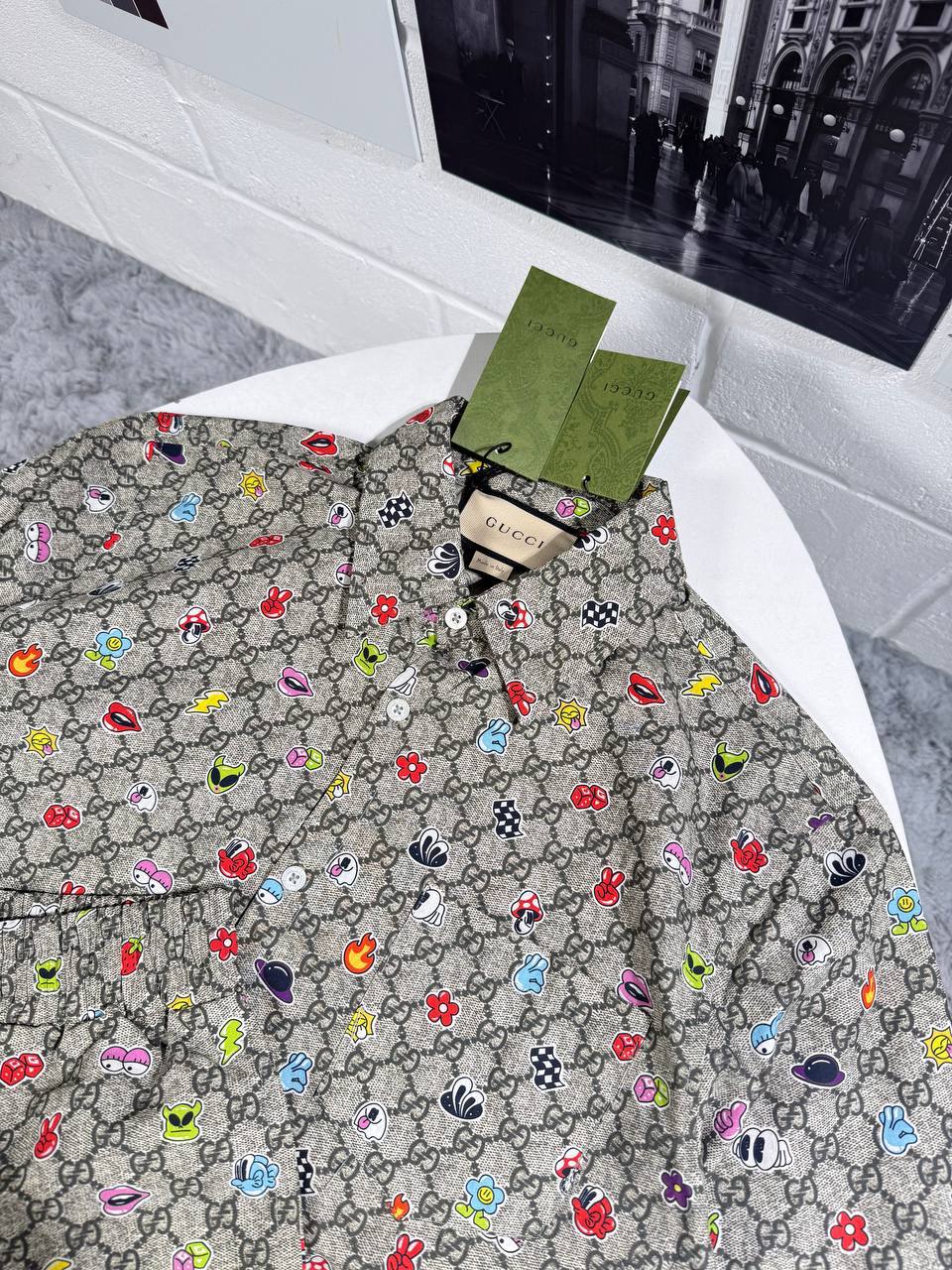 Gucci GG Supreme Canvas Face Print Short-Sleeve Shirt and Shorts Set Reps UK Best Quality Sale AAA Replica