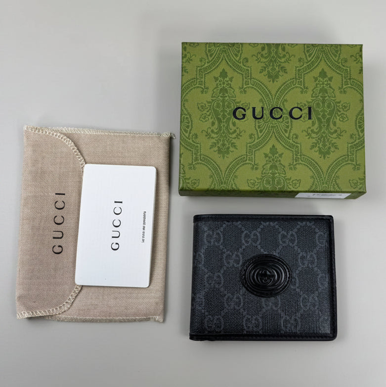 Gucci Black GG Supreme Canvas with Tonal Leather Trim Wallet Men's Reps Sale UK Best Quality AAA Replica