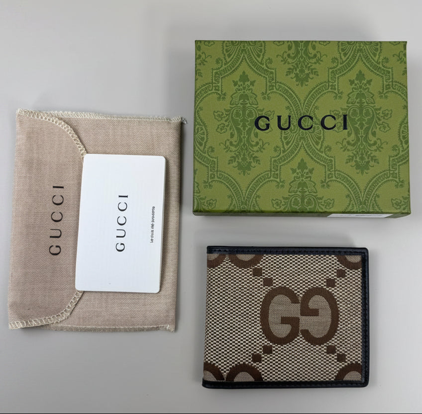 Gucci Camel and Ebony Jumbo GG Canvas with Dark Brown Leather Trim Wallet Men's Reps Sale UK Best Quality AAA Replica