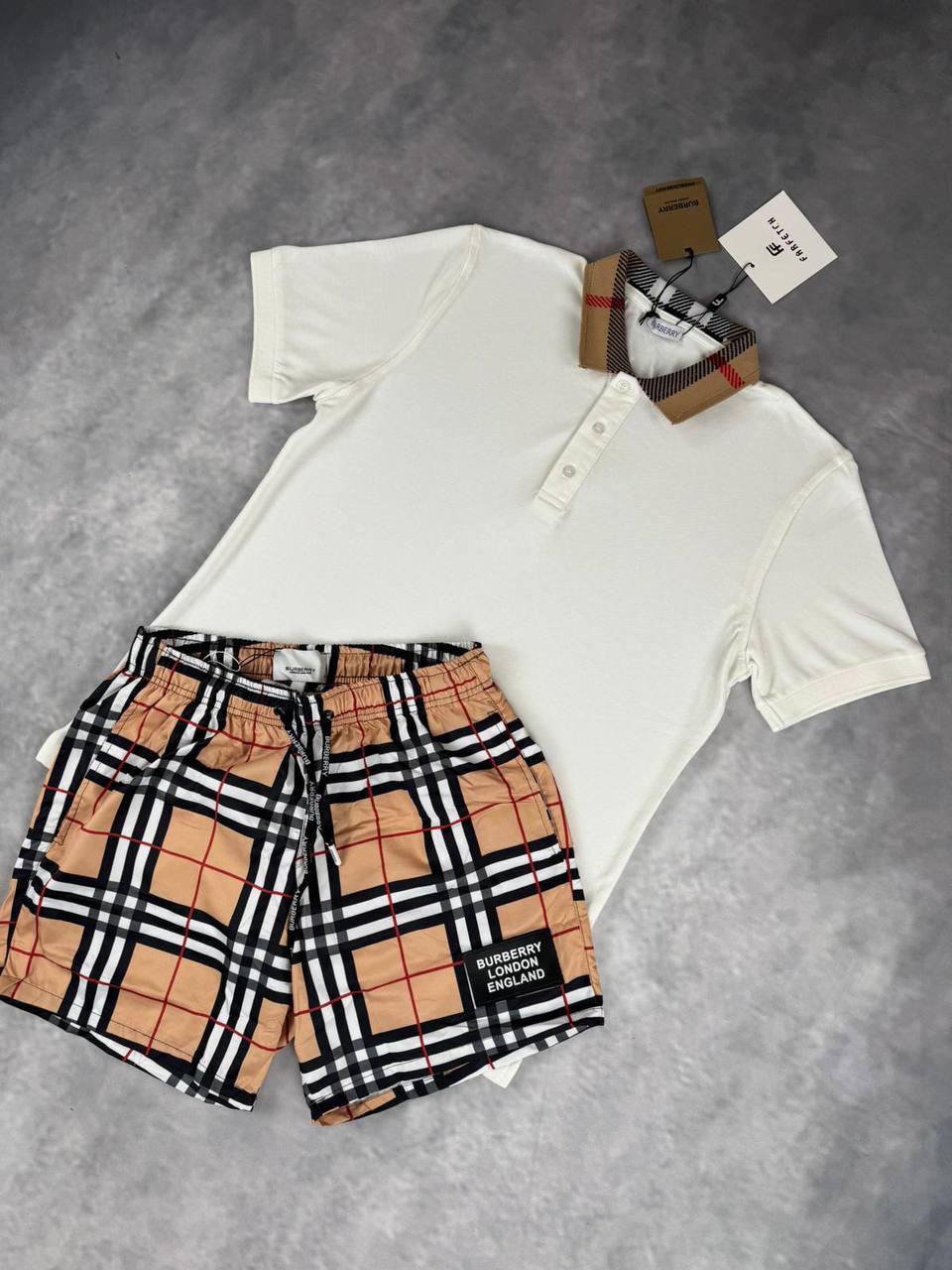 Burberry Men’s Check Collar Polo Shirt & Vintage Check Swim Shorts Set in 2 Colour Reps UK Sale Best Quality AAA Replica