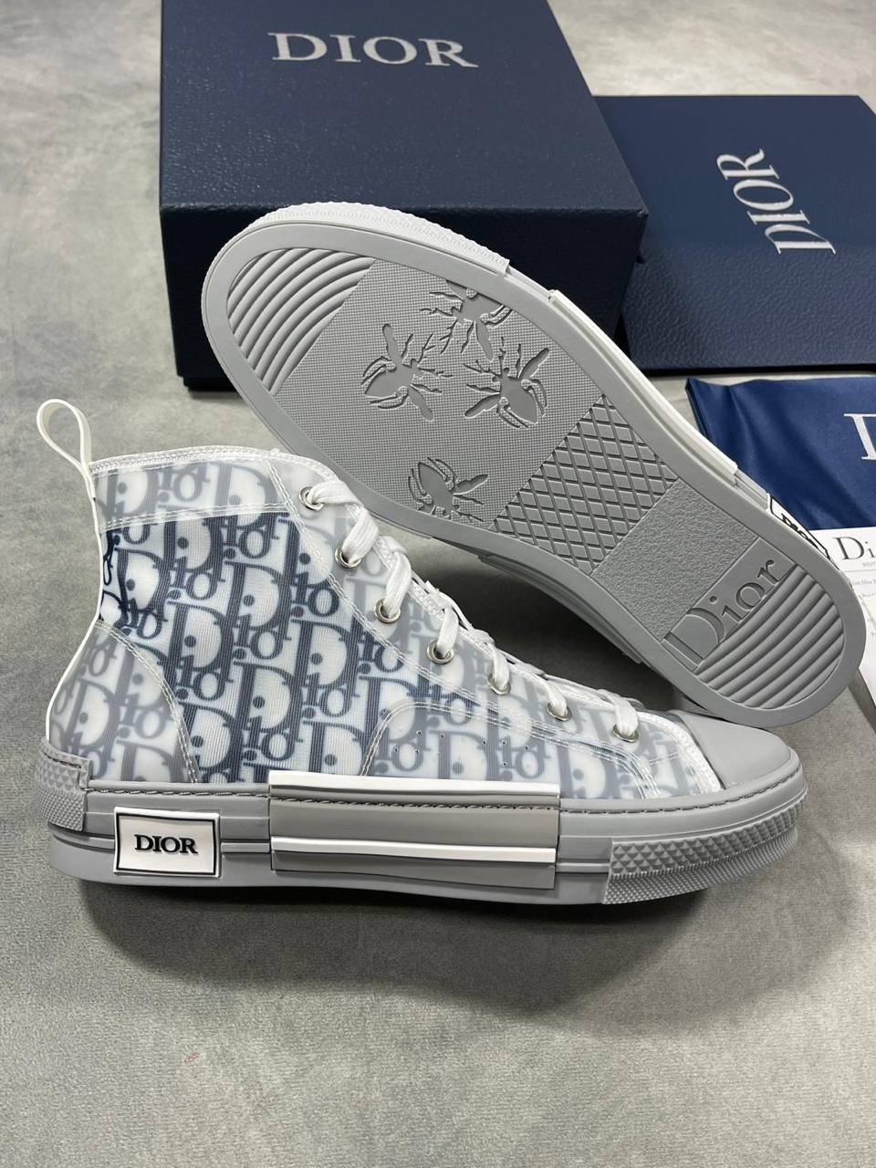 Dior B23 Gray Dior Oblique Canvas High-Top Sneakers Men's Reps Sale UK Best Quality AAA Replica