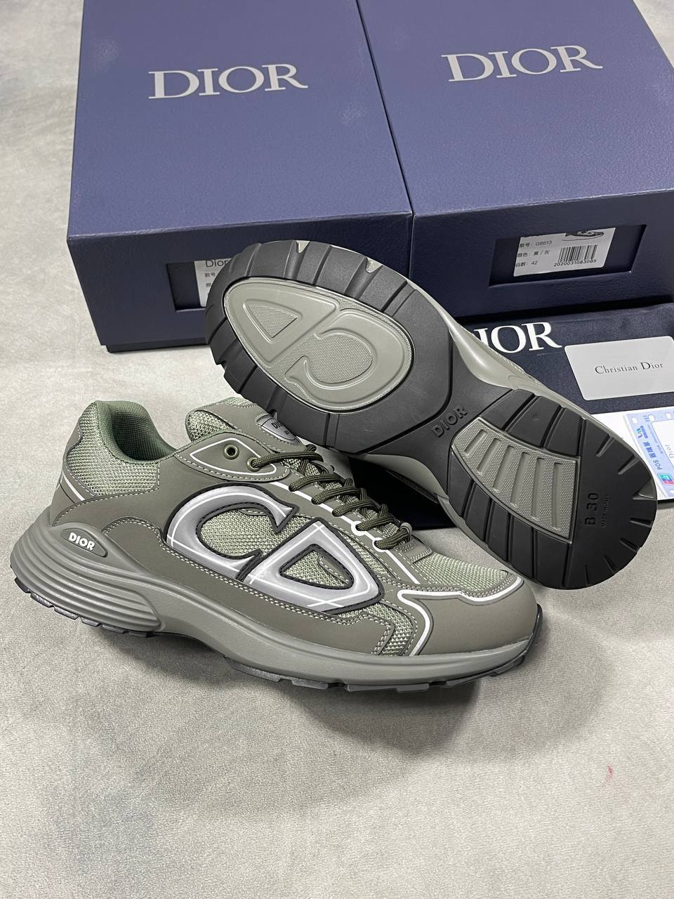 Dior B30 Microfiber Mesh Olive Men's Sneakers Reps UK Best Quality AAA Replica