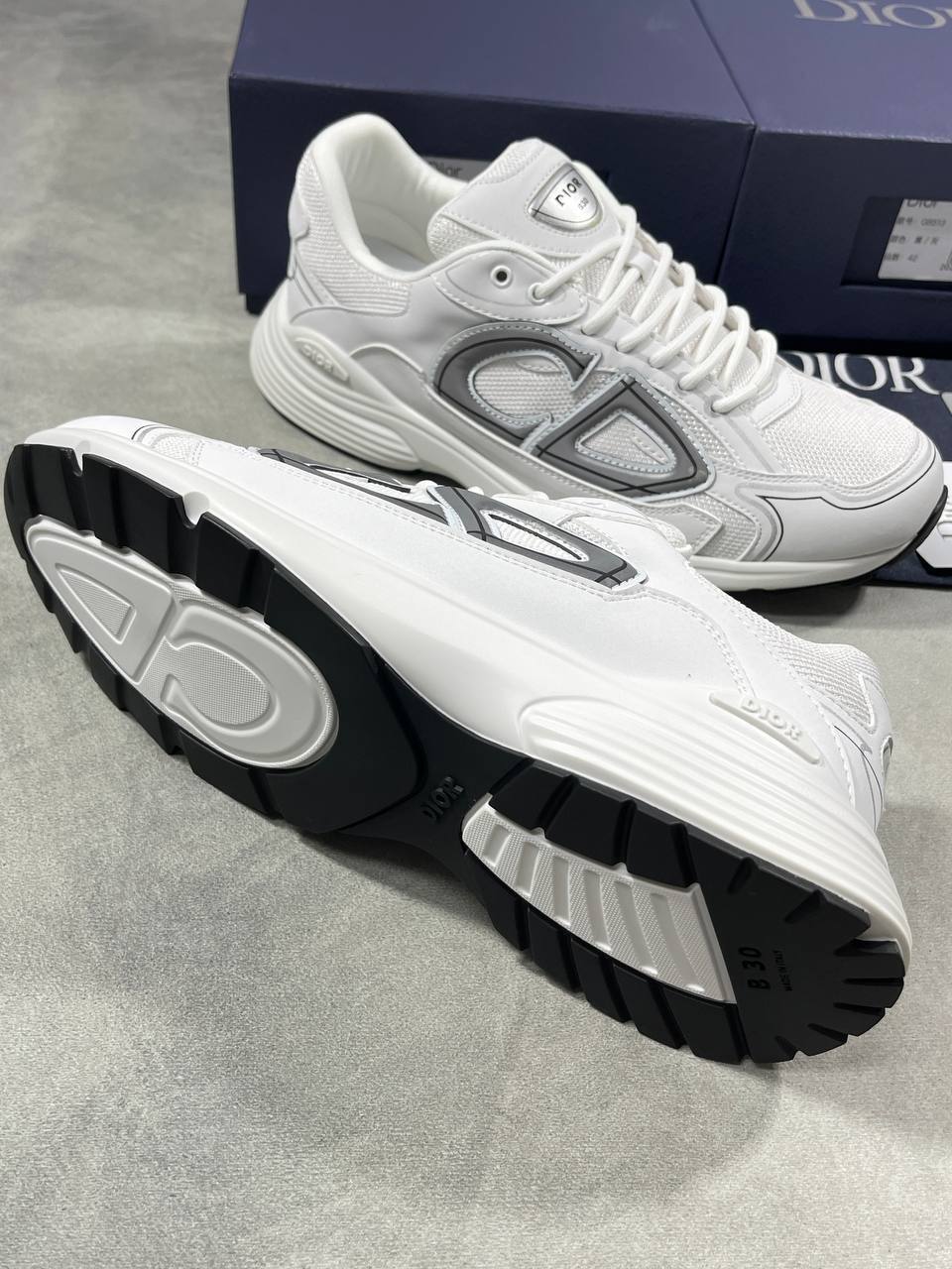 Christian Dior B30 Low-Top Men's Sneakers White Technical Mesh Reflective Gray Reps UK Best Quality AAA Replica