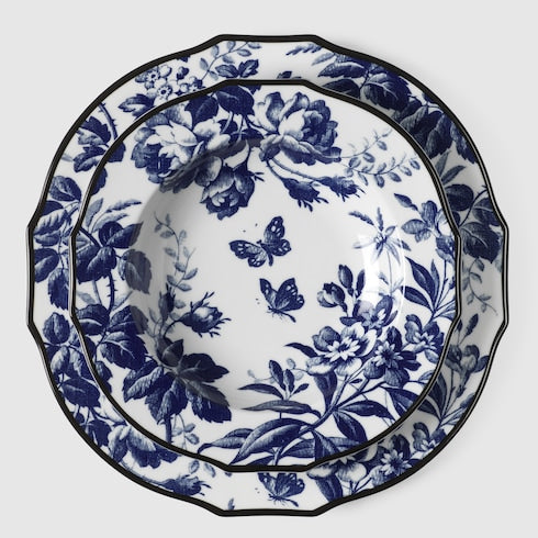Herbarium dinner plate, set of two - blue and white porcelain