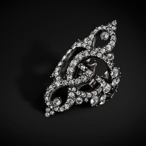 GG Marmont crystal wide ring - palladium-toned brass