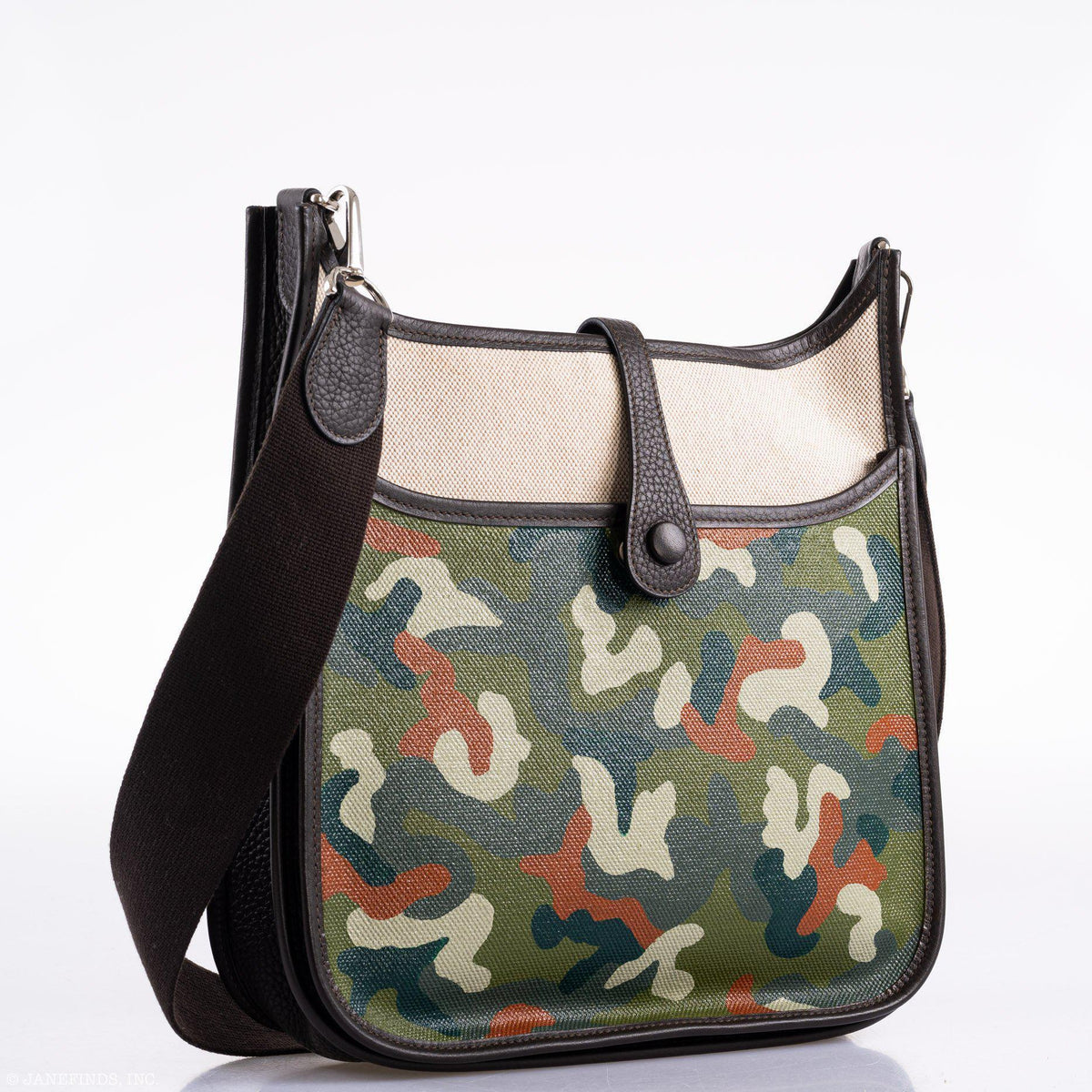 Vintage Hermes Evelyne II Ebene Clemence & Toile Camouflage Painting - Crowned Bag