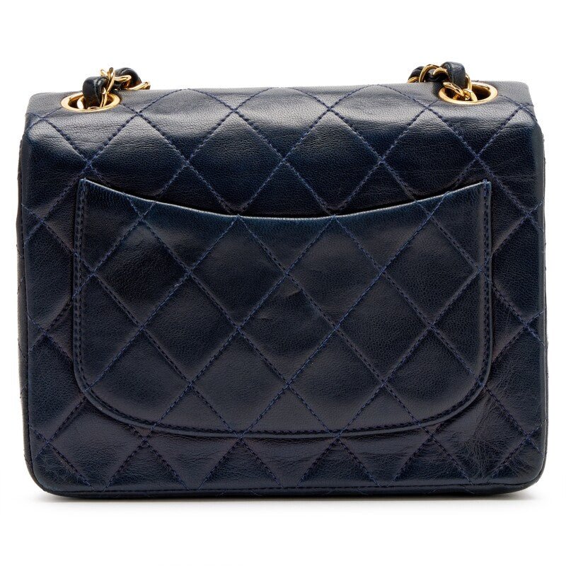 Vintage Navy Blue Quilted Lambskin Mini Square Flap Bag Gold Hardware, 1991-1994 - Crowned Bag