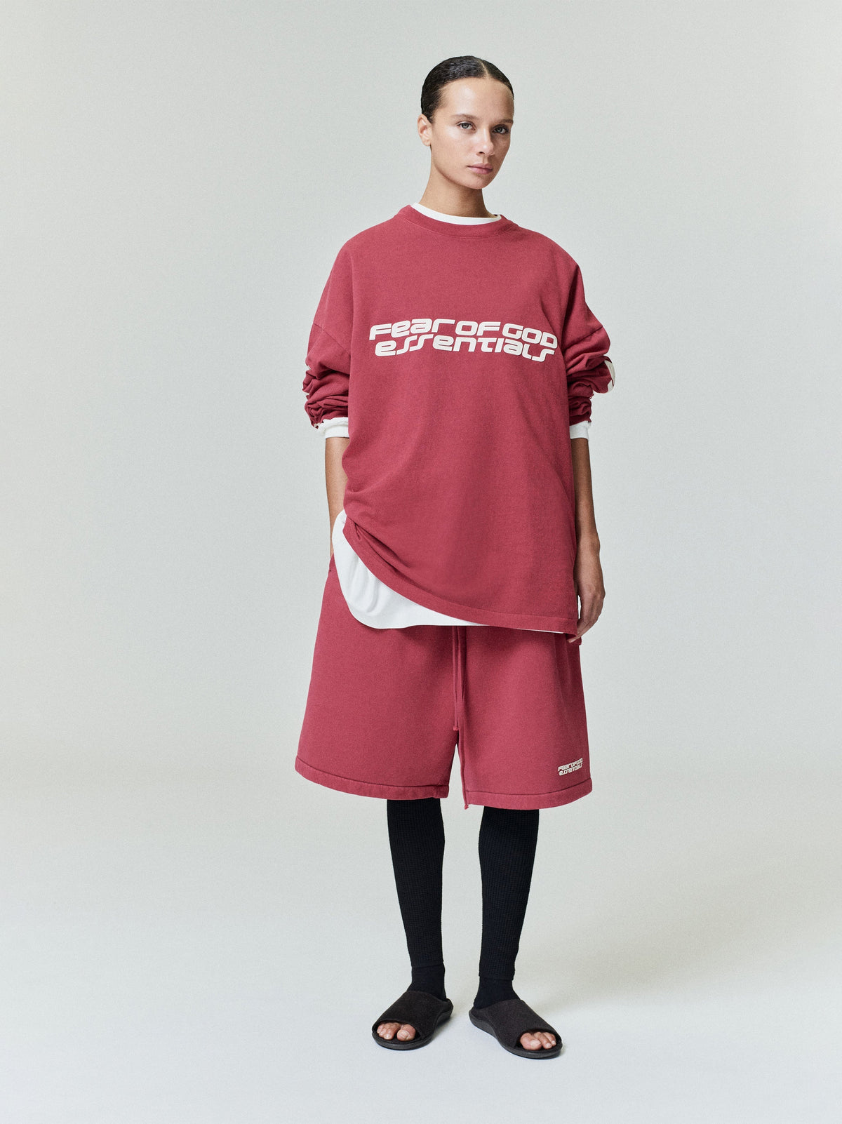 Fear of God Essentials 90s Oversized Long Sleeve Logo Tee BagAg
