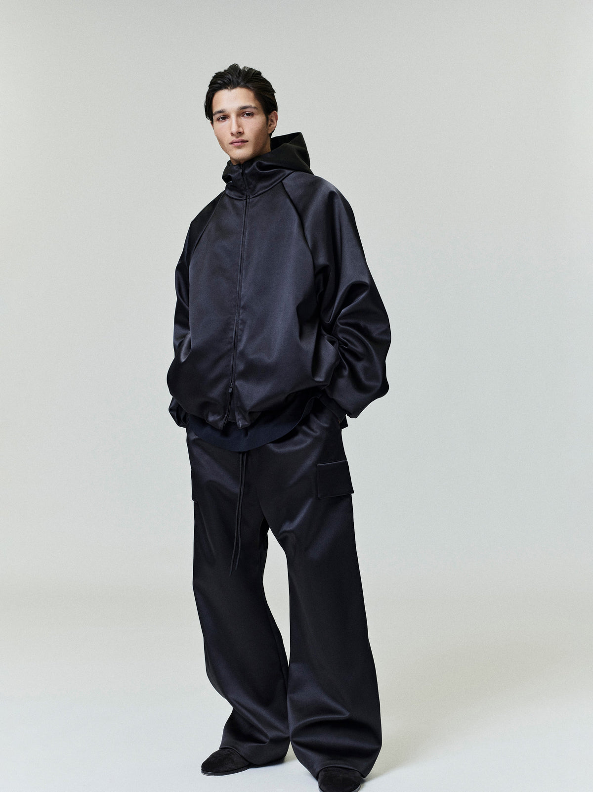 Fear of God Essentials Bonded Satin Wide Leg Field Pant Olive Green BagAg