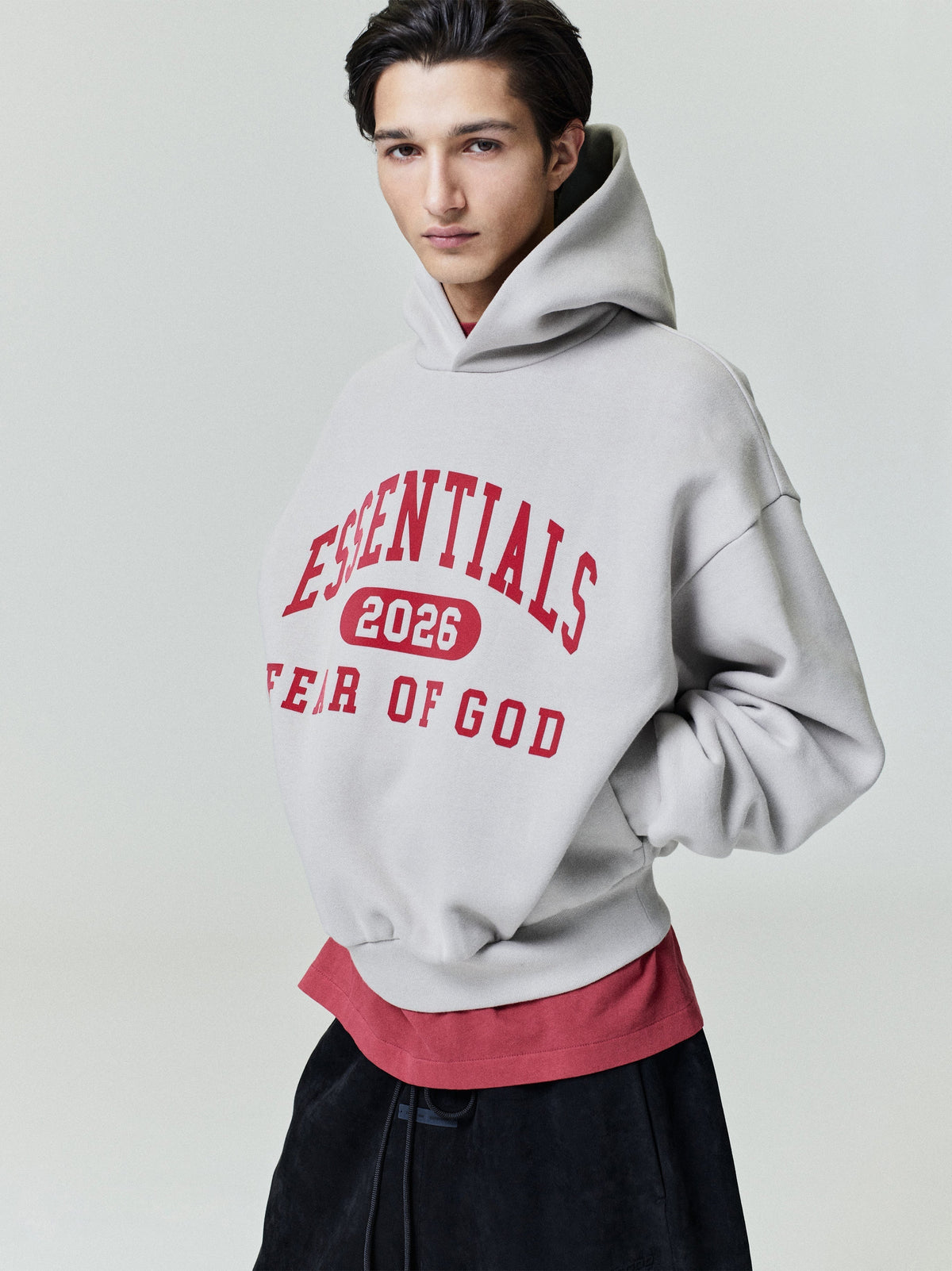 Fear of God Essentials Classic Core Fleece Hoodie 2026 Light Grey Red BagAg