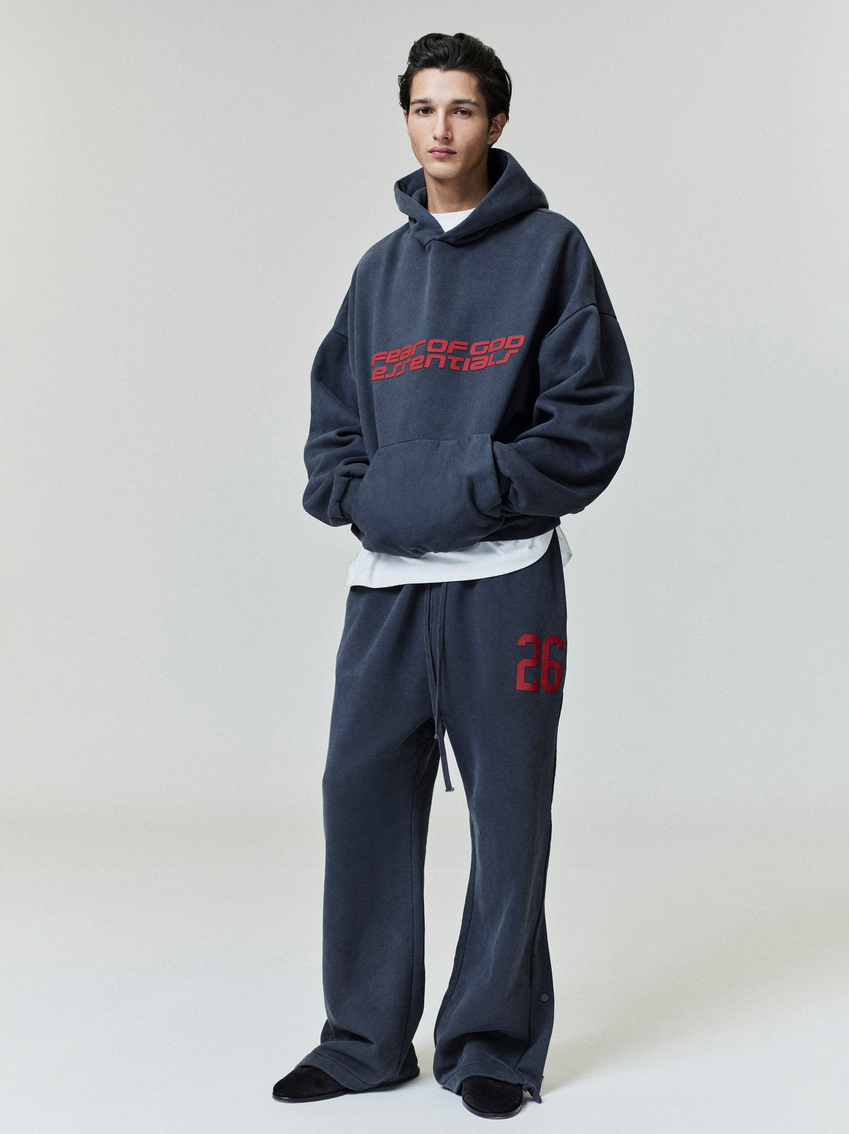 Fear of God Essentials Heavy Fleece 90s Hoodie Black Red BagAg