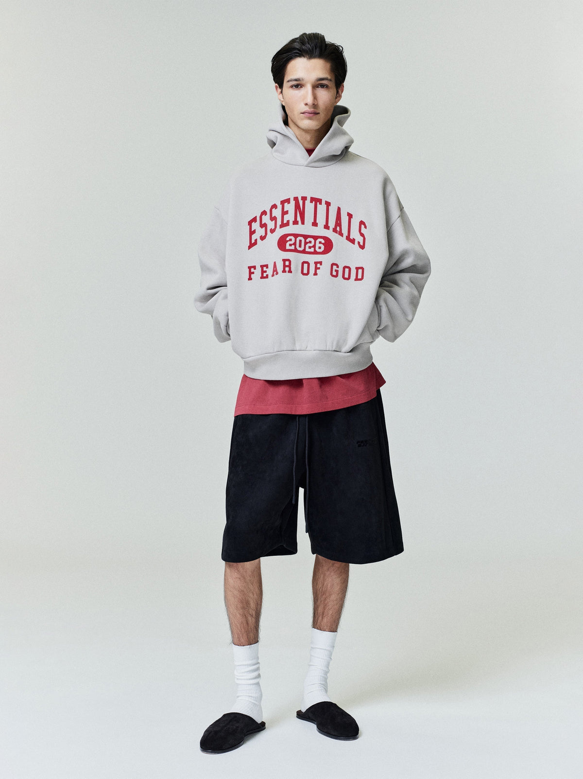 Fear of God Essentials Classic Core Fleece Hoodie 2026 Light Grey Red BagAg