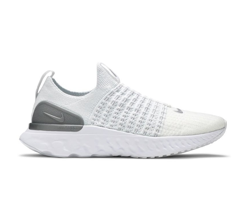Nike Women's React Phantom Run Flyknit 2 Shoes - White / Pure Platinum / Metallic Silver Nike