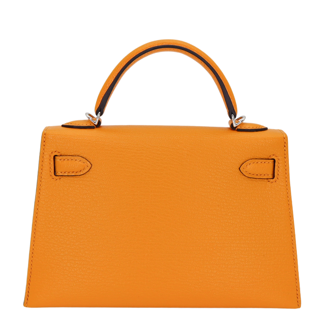 Hermès Mini Kelly II Sellier Moutarde Chèvre Palladium Hardware Crowned Bag