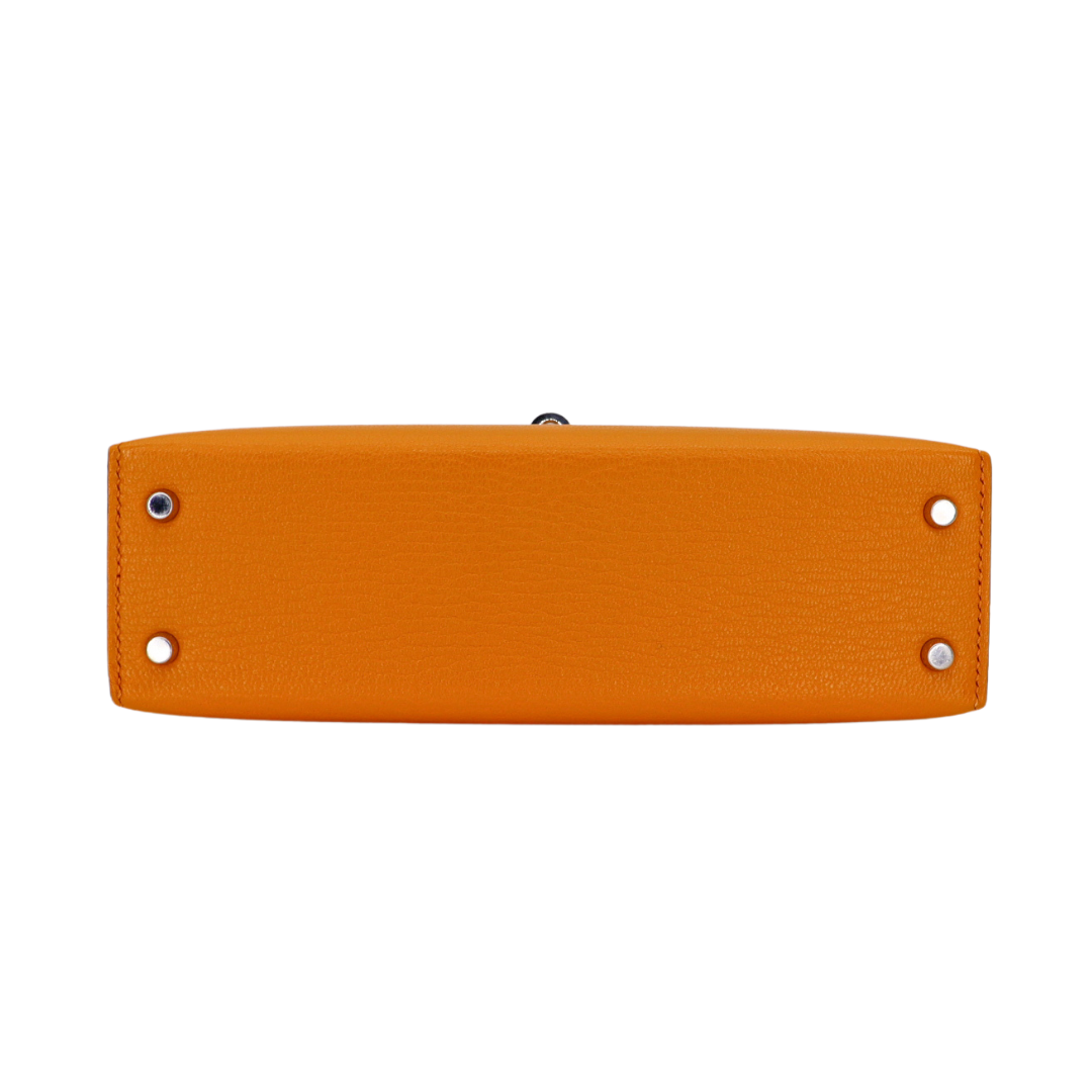 Hermès Mini Kelly II Sellier Moutarde Chèvre Palladium Hardware Crowned Bag