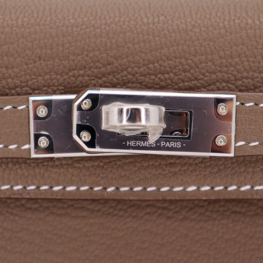 Hermès Mini Kelly II HSS Etoupe/White Chèvre Palladium Hardware Crowned Bag