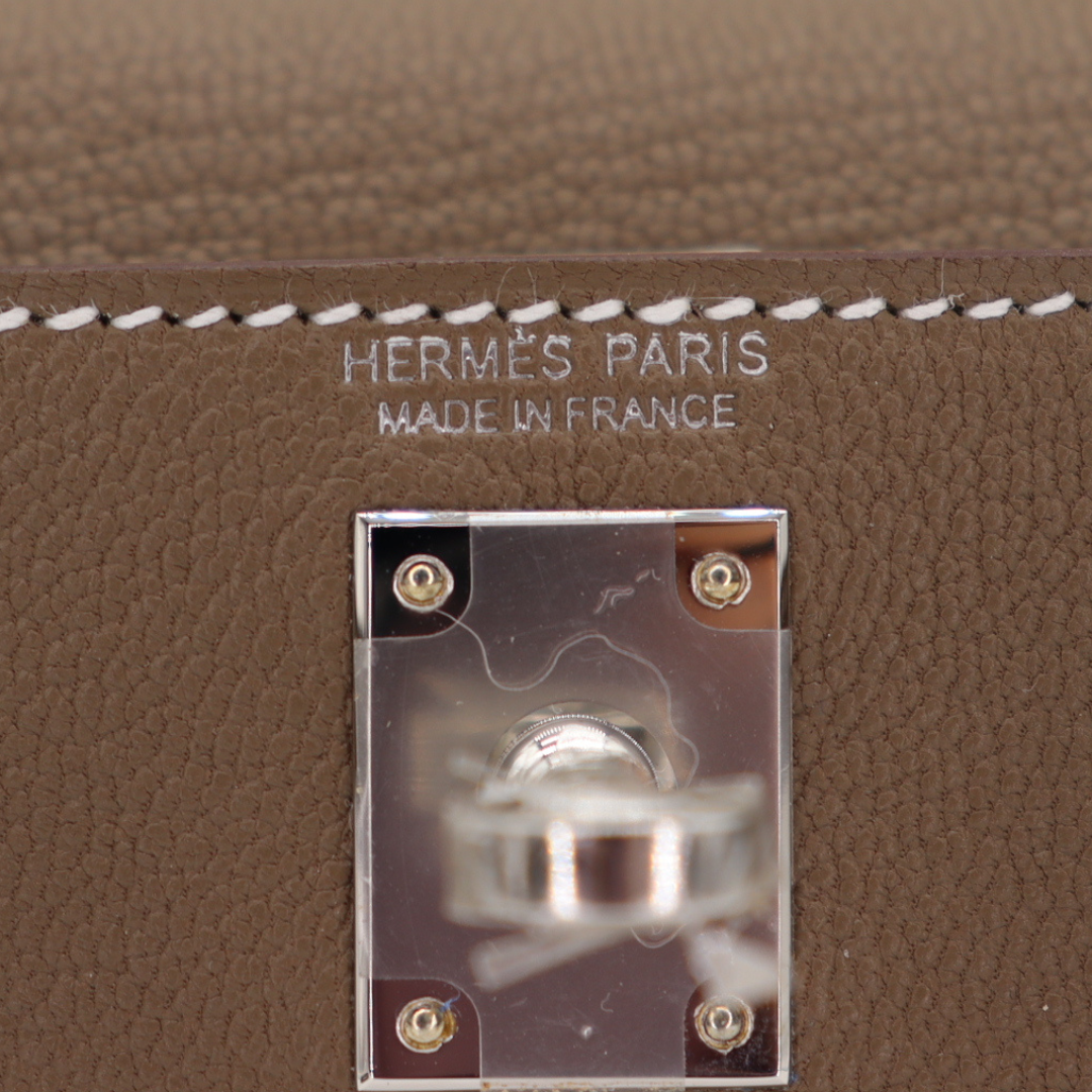 Hermès Mini Kelly II HSS Etoupe/White Chèvre Palladium Hardware Crowned Bag