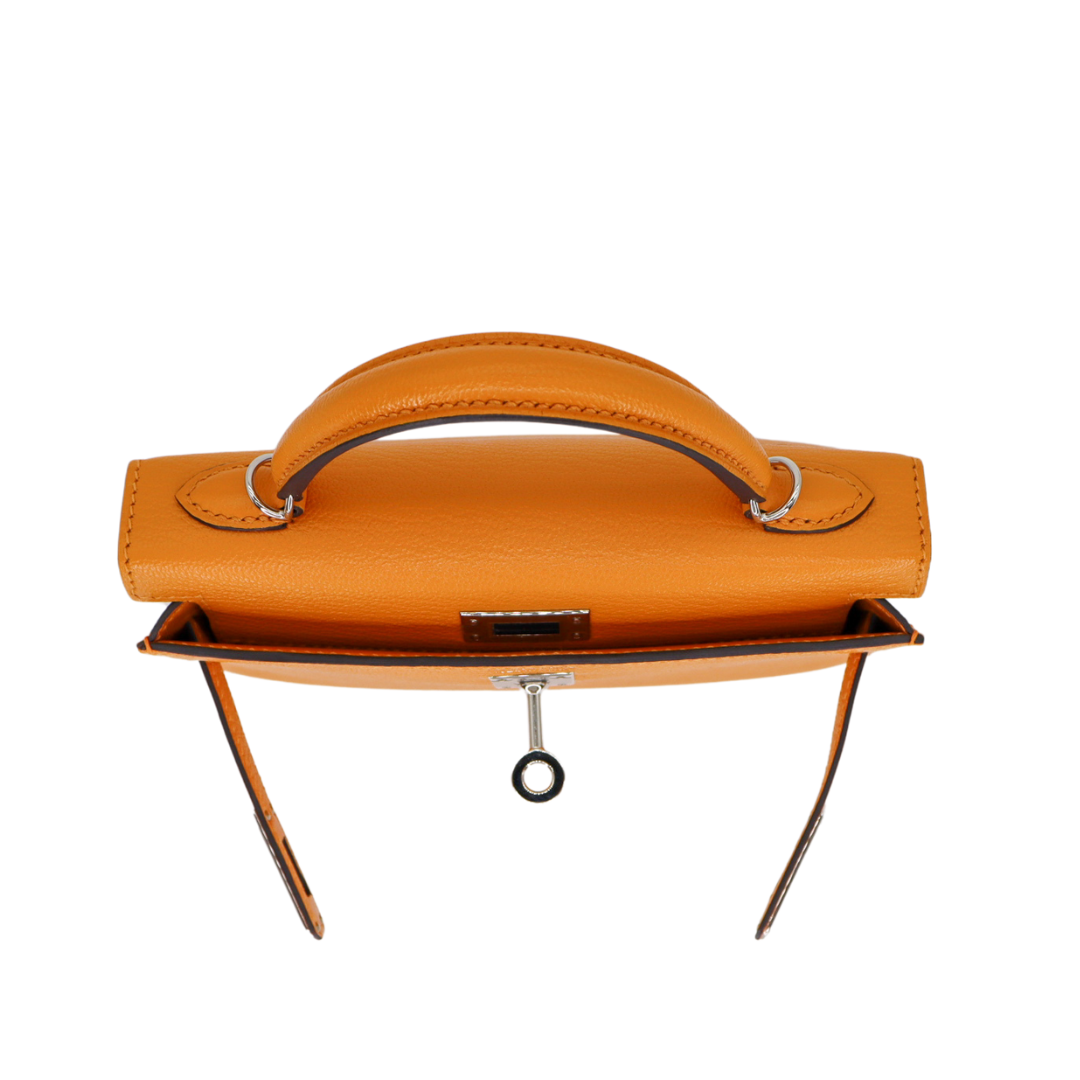 Hermès Mini Kelly II Sellier Moutarde Chèvre Palladium Hardware Crowned Bag