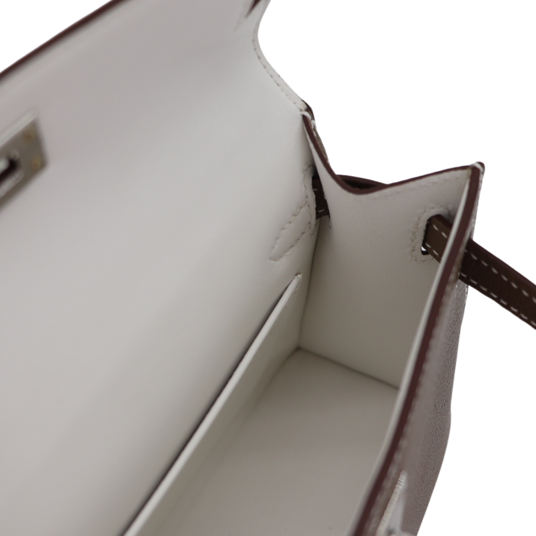 Hermès Mini Kelly II HSS Etoupe/White Chèvre Palladium Hardware Crowned Bag