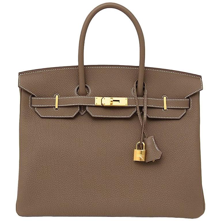 Hermès Etoupe Togo Birkin 35 with Gold Hardware Crowned Bag