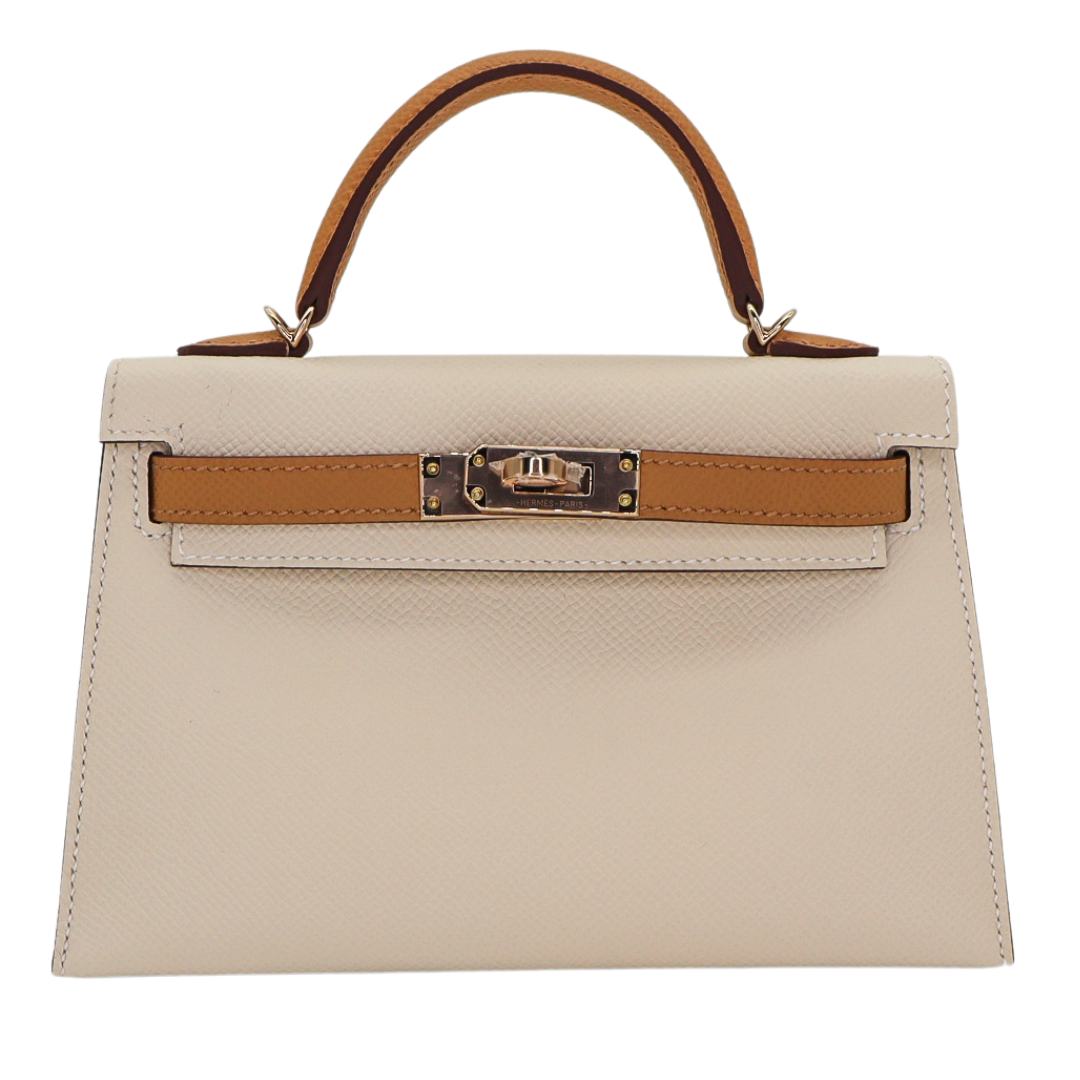 Hermès Mini Kelly II HSS Craie/Biscuit Epsom Permabrass Hardware Crowned Bag