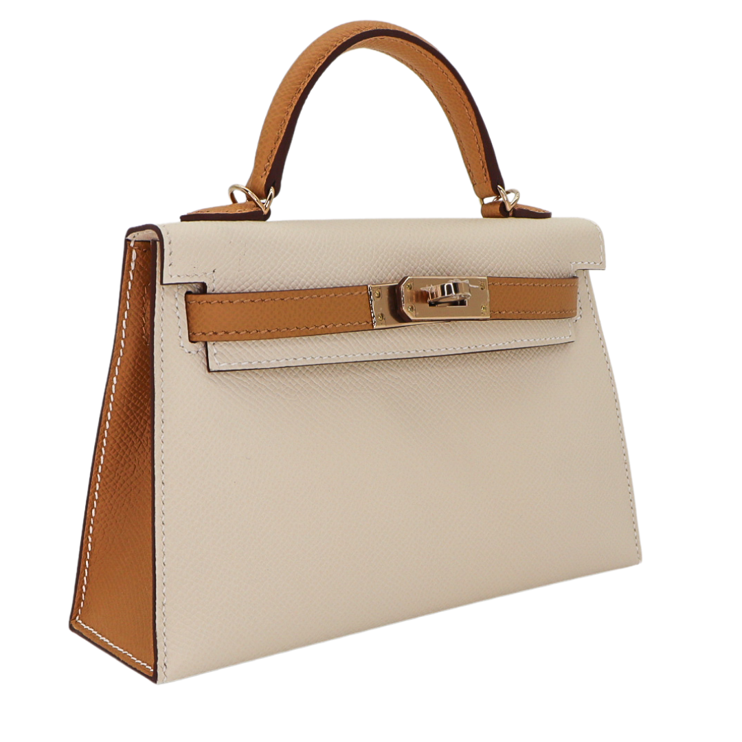 Hermès Mini Kelly II HSS Craie/Biscuit Epsom Permabrass Hardware Crowned Bag