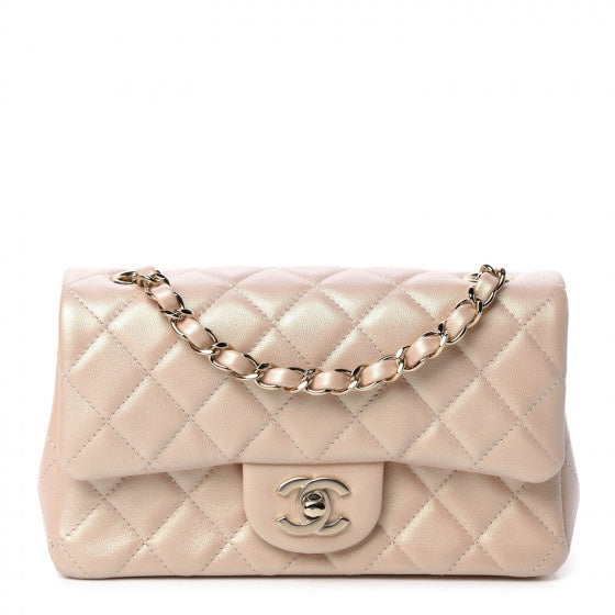 Chanel Iridescent Calfskin Quilted Mini Rectangular Flap Bag Beige Chanel