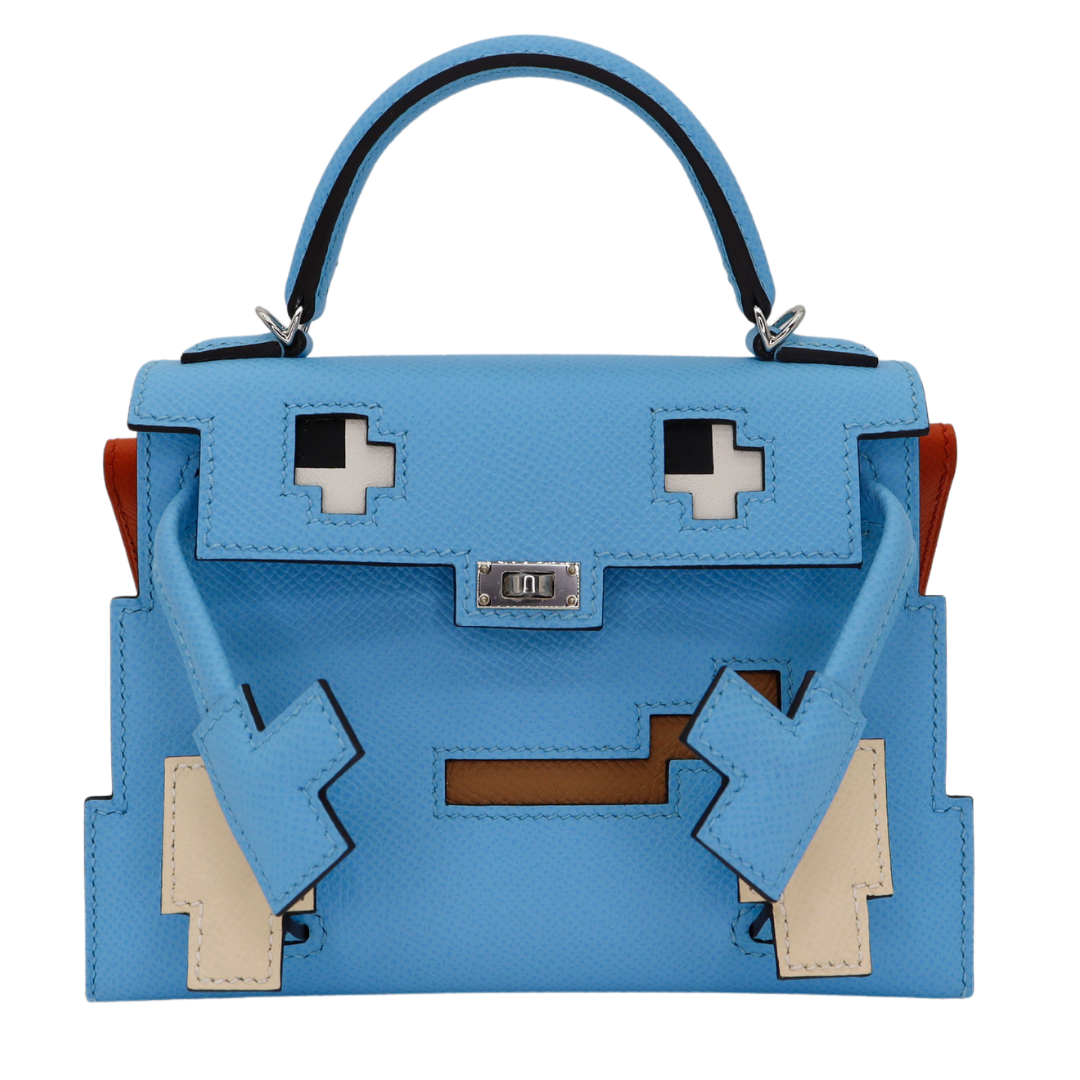 Hermès Kelly Doll Picto Celeste Epsom Leather Palladium Hardware Crowned Bag