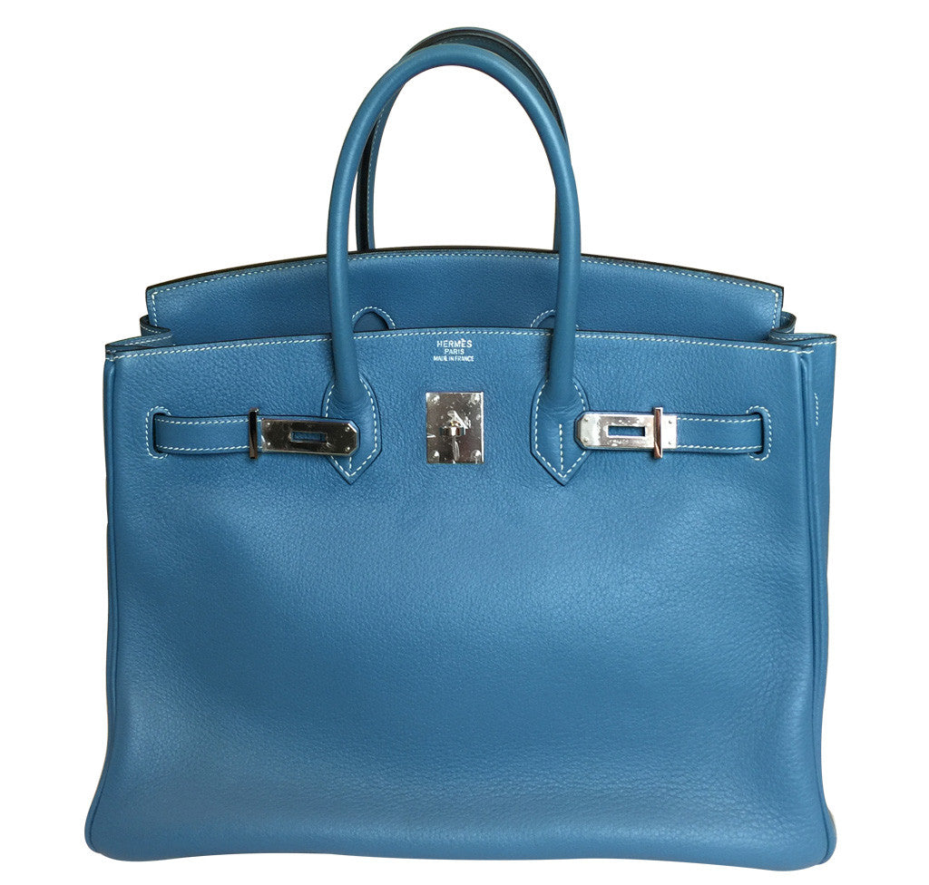 Hermès Blue Jean Birkin 35cm Bag PHW Crowned Bag