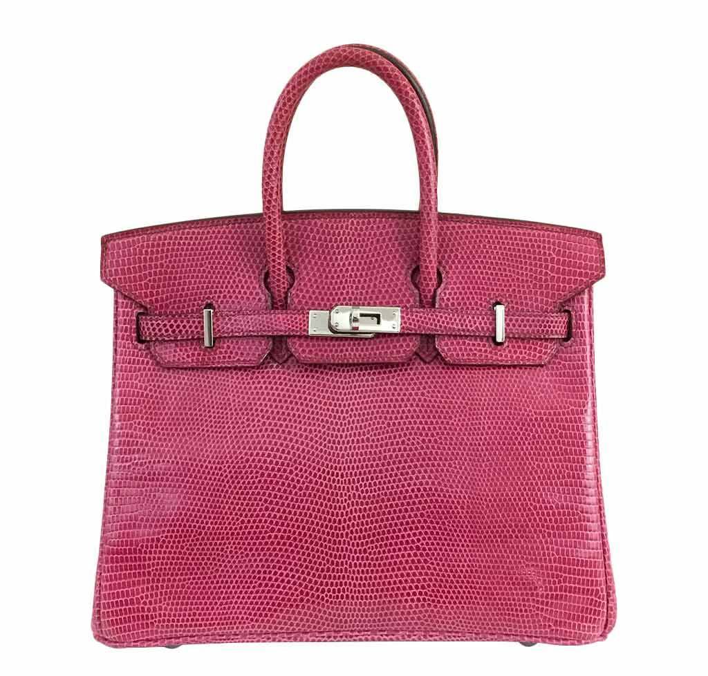 Hermès Lizard Birkin Bag Fuchsia Pink 25cm Crowned Bag