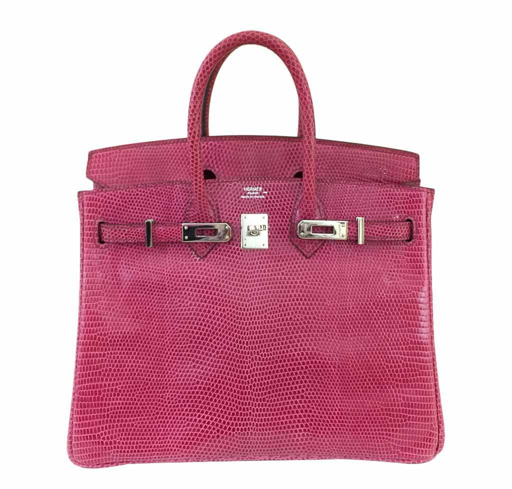 Hermès Lizard Birkin Bag Fuchsia Pink 25cm Crowned Bag