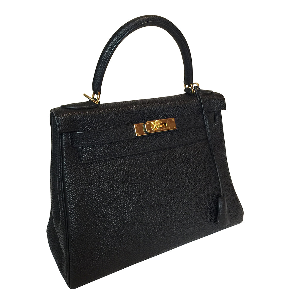 Hermès Kelly 28 Black Togo Bag GHW Crowned Bag