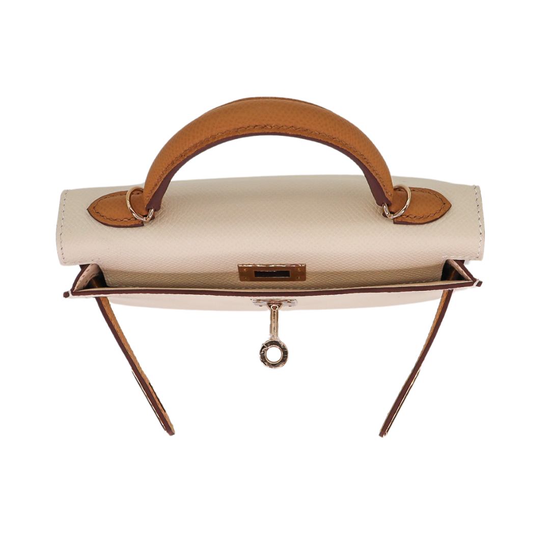 Hermès Mini Kelly II HSS Craie/Biscuit Epsom Permabrass Hardware Crowned Bag