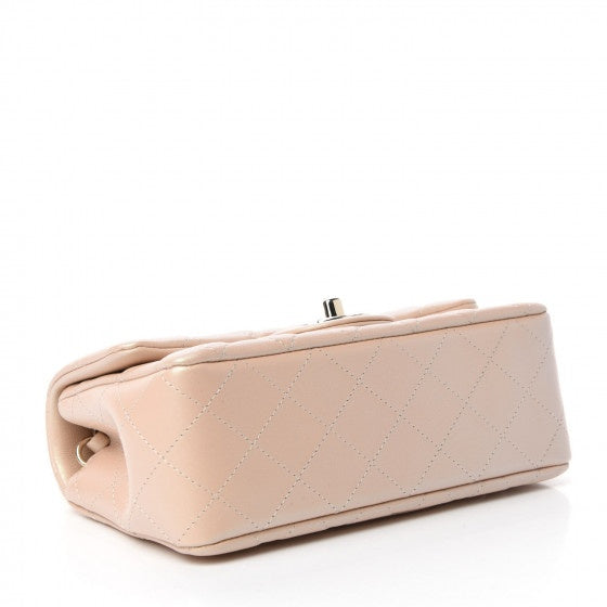 Chanel Iridescent Calfskin Quilted Mini Rectangular Flap Bag Beige Chanel