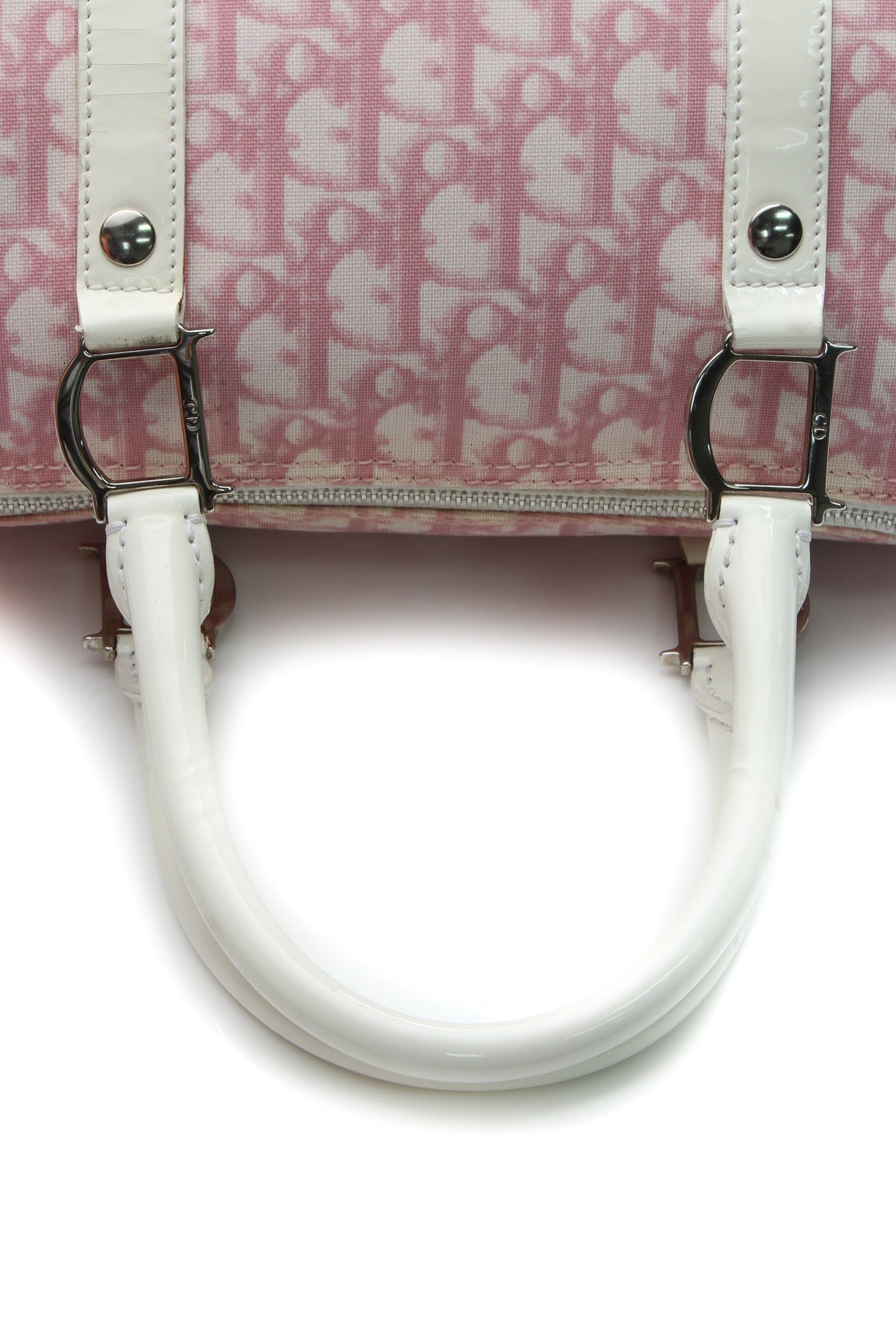 Dior Diorissimo Girly Boston Bag Pink White Canvas Patent Leather Vintage 2004 Small Handbag Dior