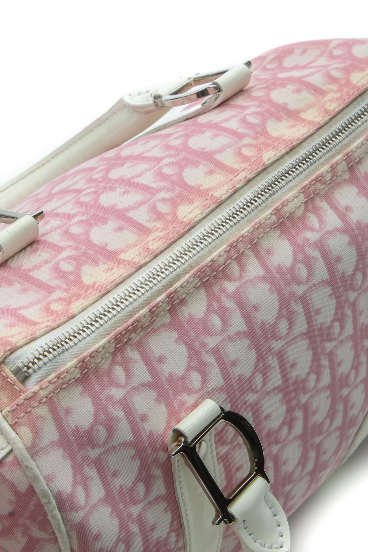 Dior Diorissimo Girly Boston Bag Pink White Canvas Patent Leather Vintage 2004 Small Handbag Dior