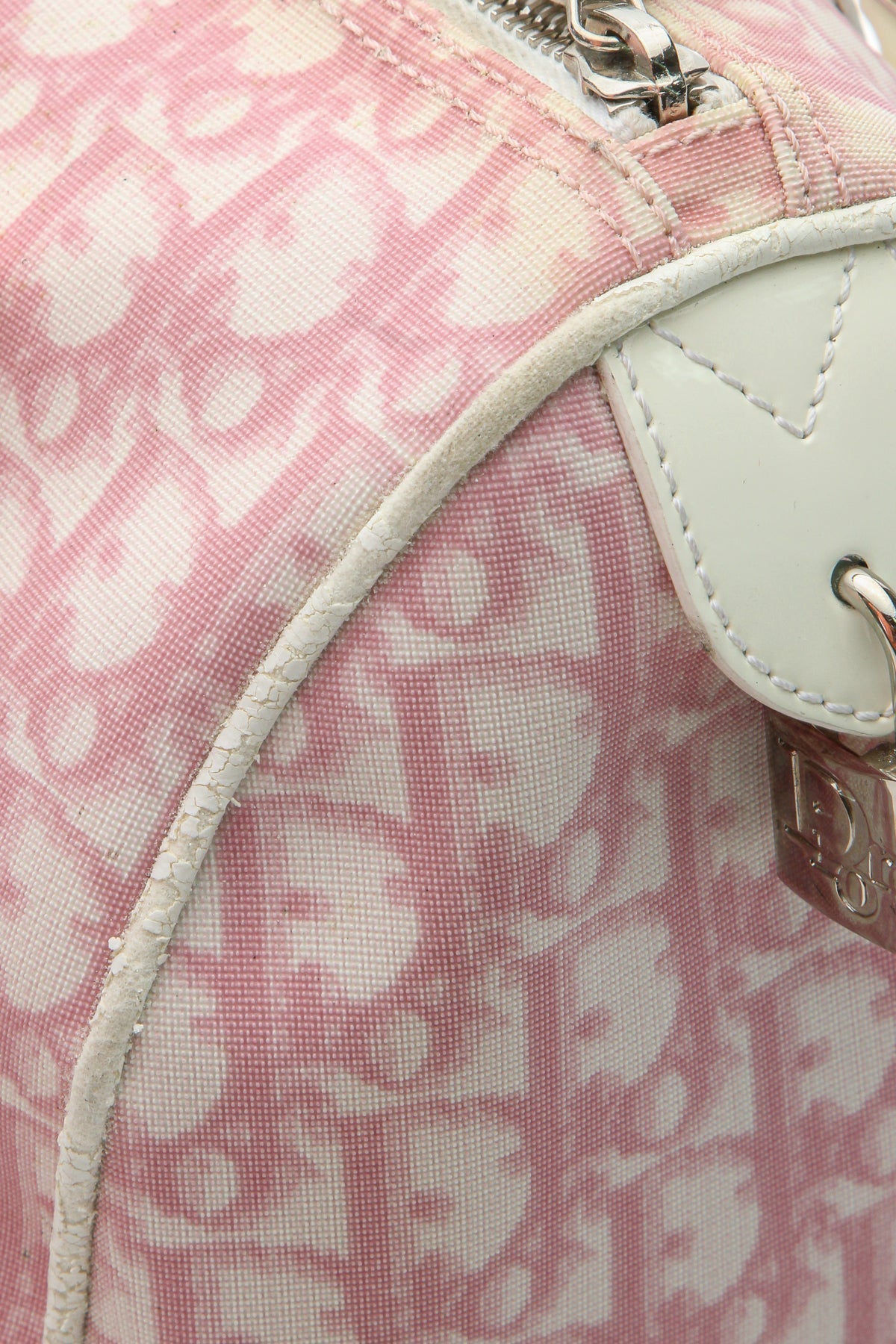 Dior Diorissimo Girly Boston Bag Pink White Canvas Patent Leather Vintage 2004 Small Handbag Dior