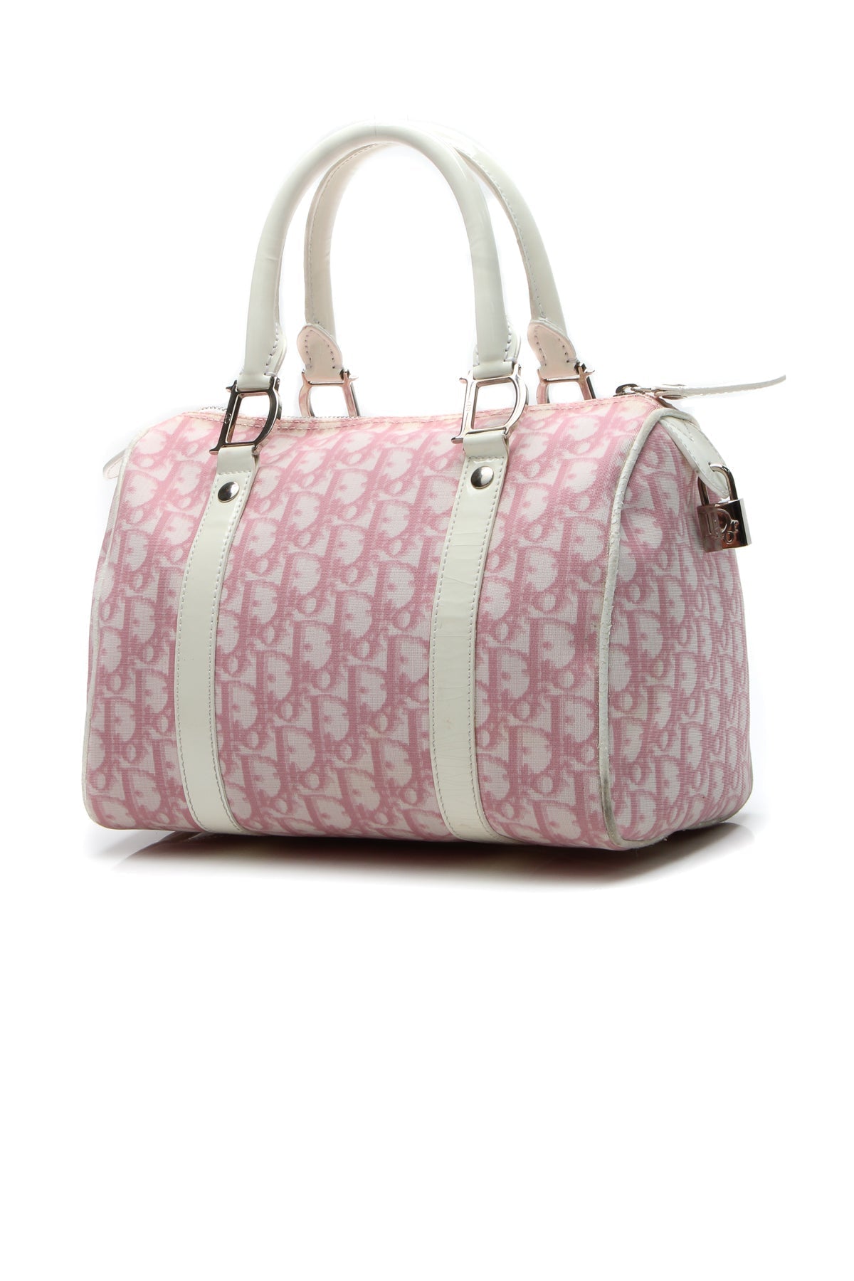 Dior Diorissimo Girly Boston Bag Pink White Canvas Patent Leather Vintage 2004 Small Handbag Dior