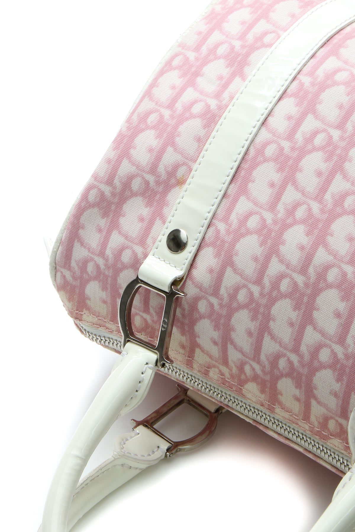 Dior Diorissimo Girly Boston Bag Pink White Canvas Patent Leather Vintage 2004 Small Handbag Dior