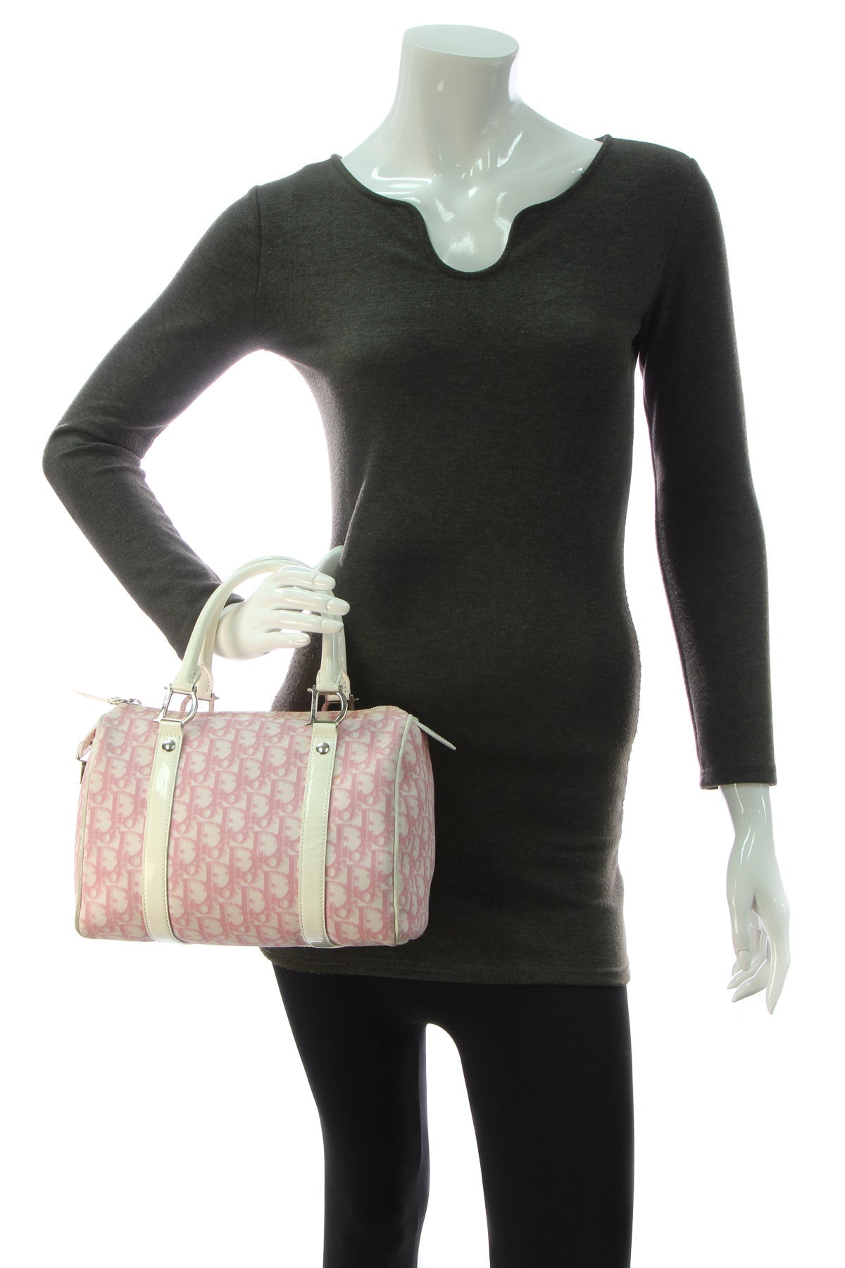 Dior Diorissimo Girly Boston Bag Pink White Canvas Patent Leather Vintage 2004 Small Handbag Dior