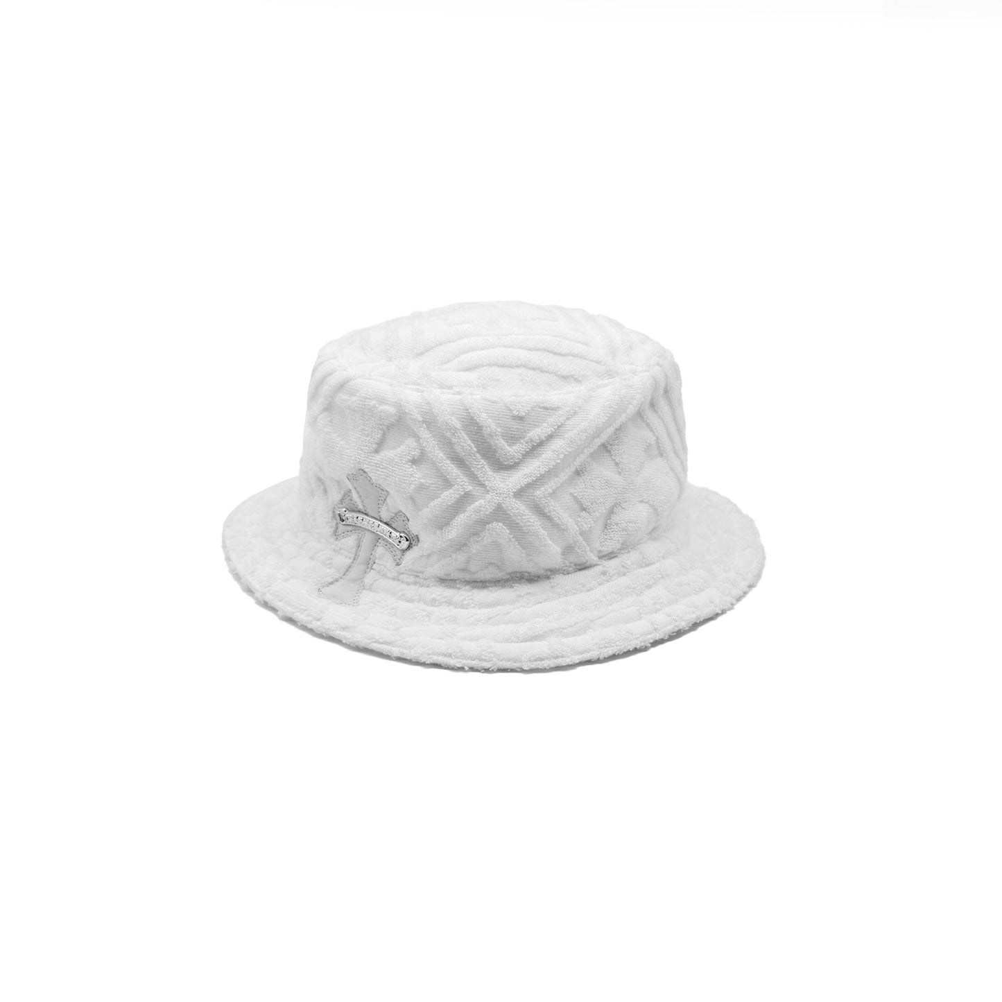 Chrome Hearts Cross Leather Patch Terry Fabric Hat in White
